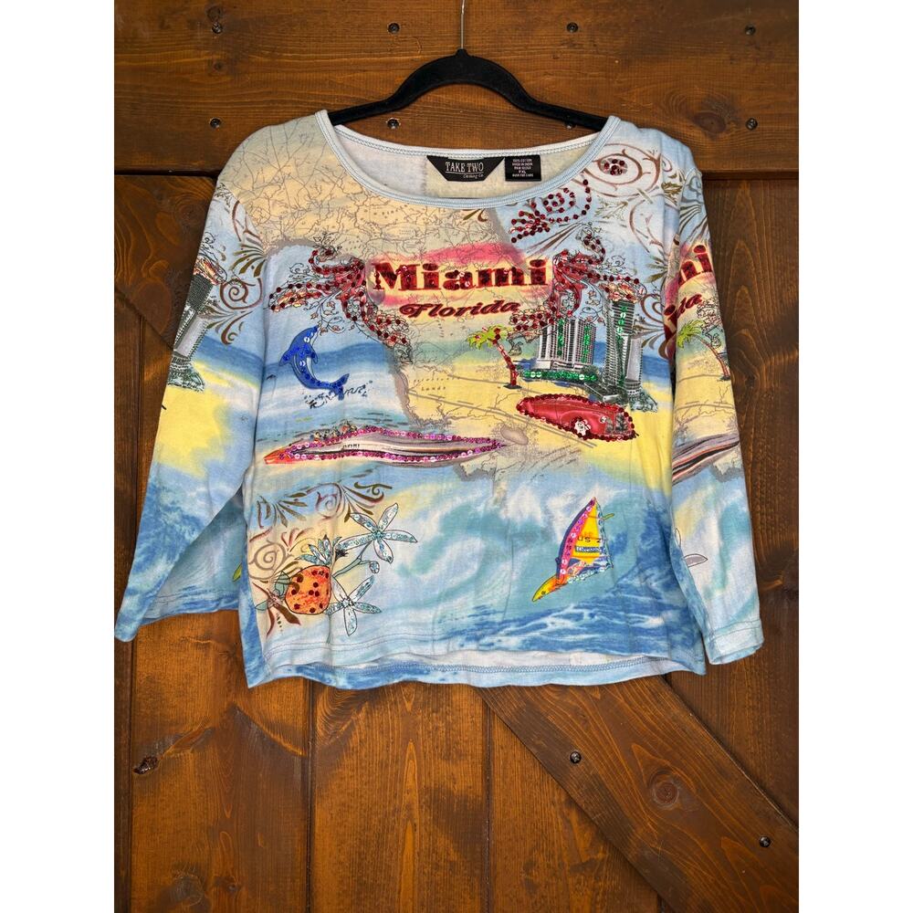 vintage Y2K Take Two Clothing women’s PXL long-sleeve Miami vacation top